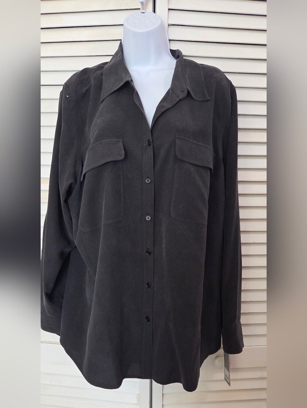 Classic Black Button-Up Blouse Silk